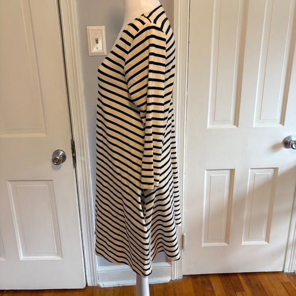 Plume and Thread Womens Sz 2 Medium Dress Cream Navy Blue Striped Made USA NEW - Picture 2 of 8